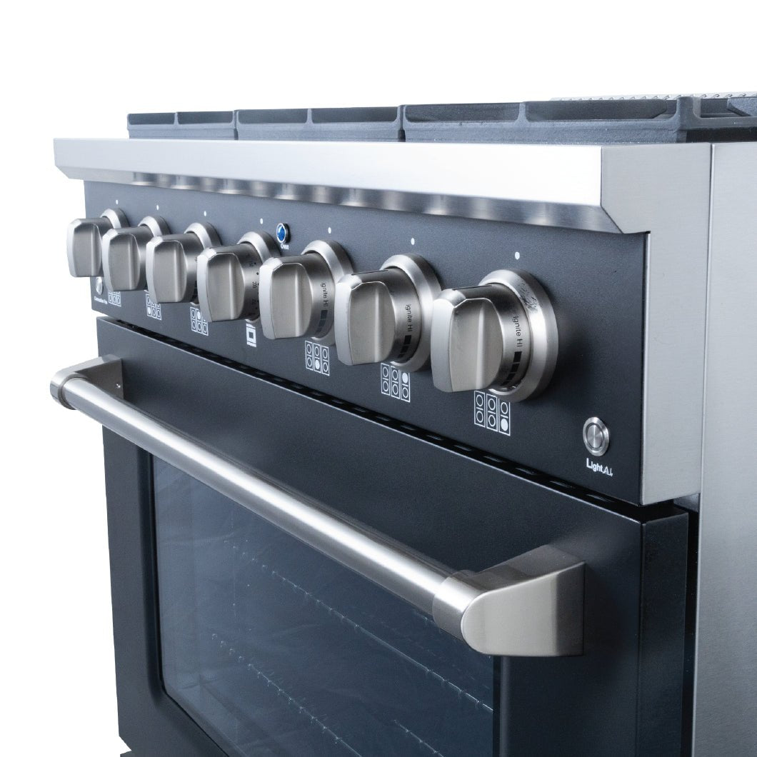Proline PLSR 30, 36, and 48" Gas Range - 15,000 BTUs Available in Stainless Steel, Matte Black, Gloss White options - Proline Range HoodsHome & Garden > Kitchen & Dining > Kitchen Appliances > RangesPLSR 36GG BLACK