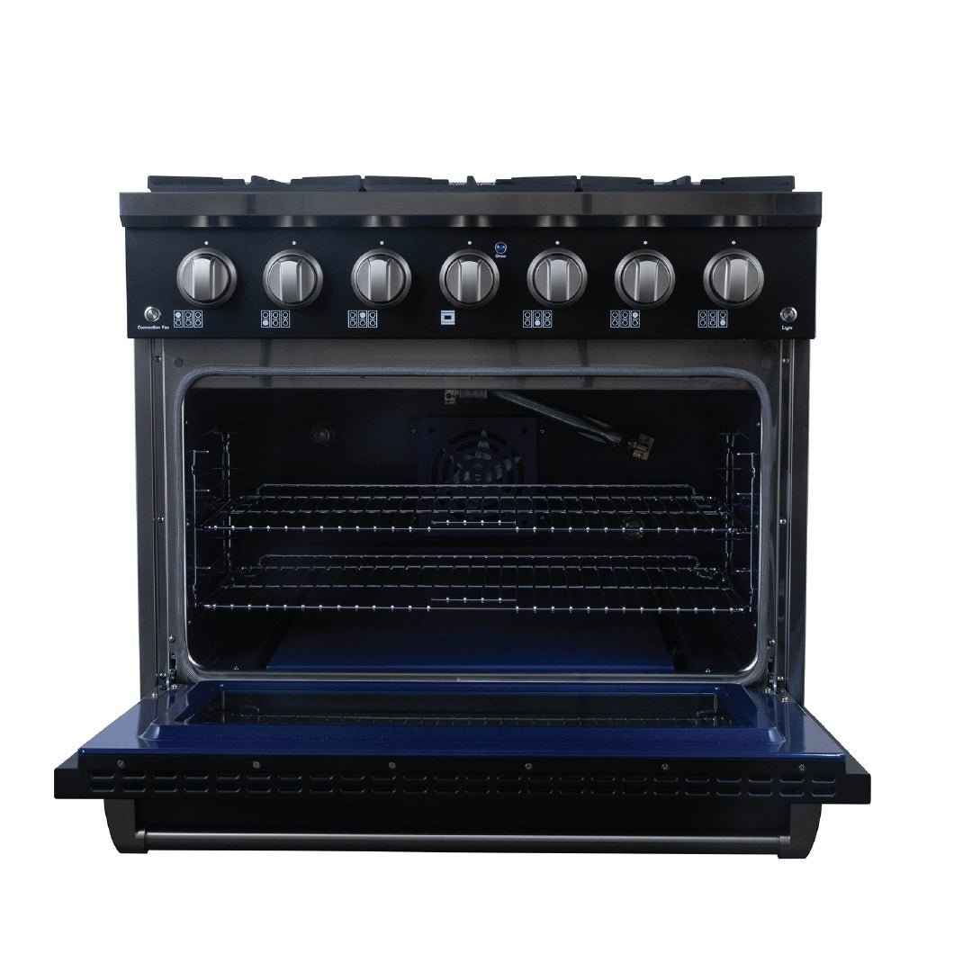 Proline PLSR 30, 36, and 48" Gas Range - 15,000 BTUs Available in Stainless Steel, Matte Black, Gloss White options - Proline Range HoodsHome & Garden > Kitchen & Dining > Kitchen Appliances > RangesPLSR 36GG BLACK