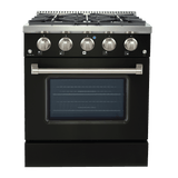 Matte Black Proline PLSR Gas Range from ProlineRangeHoods.com features 4 burners with 15,000 BTUs for culinary excellence.