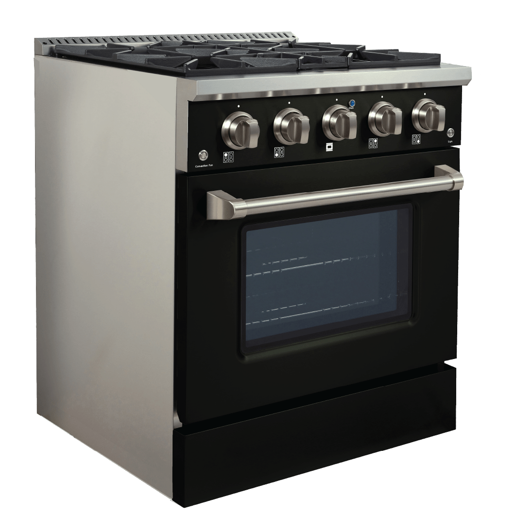 The ProlineRangeHoods.com PLSR series gas range features stainless steel, 4 burners at 15,000 BTUs, and a convection oven.