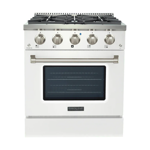 Proline PLSR 30" Dual Fuel Range (Glossy White) + PLSW King Air Wall-Mounted Range Hood (Glossy White) 30" Bundle — Save 10%