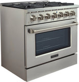 Proline PLSR 36GG 36" All-Gas Range: 6 burners, stainless steel, glass door oven. ProlineRangeHoods.com.