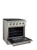 The Proline Range Hoods Dual Fuel Kitchen Range at ProlineRangeHoods.com, in Stainless, Black, White, offers 15K BTU burners.