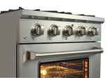 The Proline Range Hoods Proline PLSR Gas Range at ProlineRangeHoods.com features 5 knobs, a glass door, and interior racks.