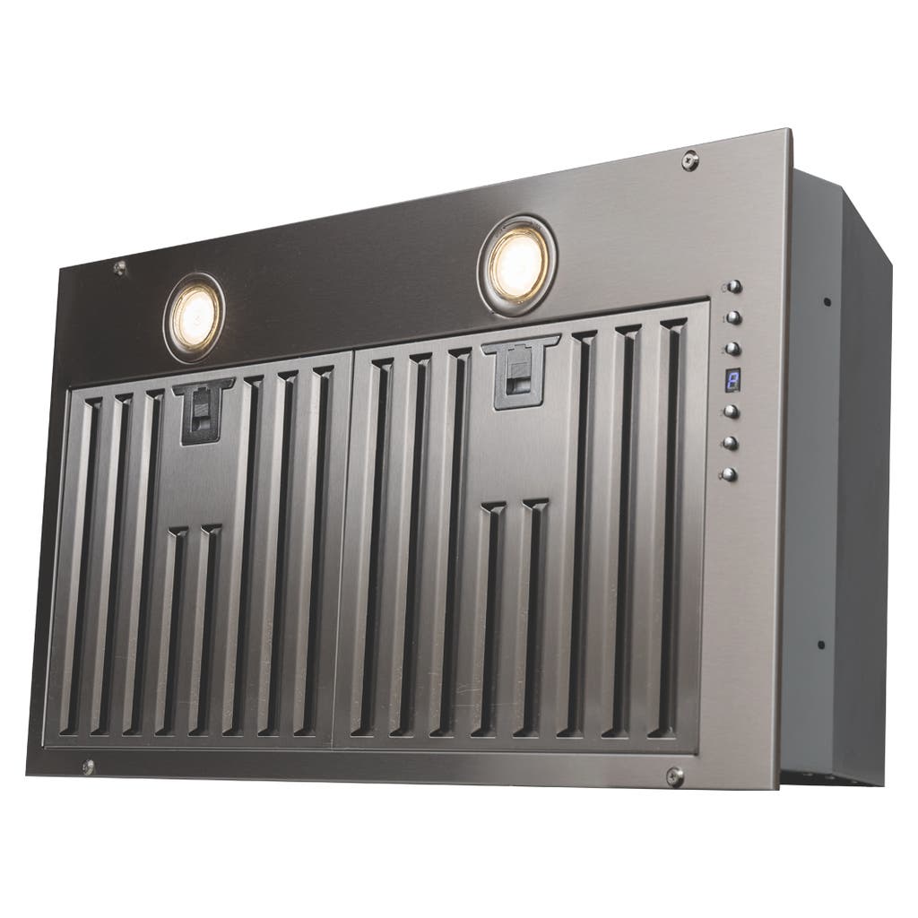 The Proline UMOD INS Insert by ProlineRangeHoods.com features a 600 CFM motor, SS finish, lights, and side controls.