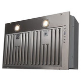 The Proline UMOD INS Insert by ProlineRangeHoods.com features a 600 CFM motor, SS finish, lights, and side controls.