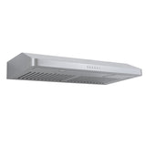 ProlineRangeHoods.com PLJW 185 Slim under-cabinet range hood, 600 CFM stainless steel, vent slats, buttons, ductless option.