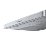 Proline PLJW 185 Slim hood, 600 CFM, steel finish, controls, lights; ductless option. ProlineRangeHoods.com.