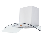 ProlineRangeHoods.com PLFW 544 wall hood, 600 CFM, SS finish, ductless option, curved glass & digital display.