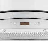 Close-up of Proline PLFW 544 Range Hood—600 CFM, quiet, stainless steel—by ProlineRangeHoods.com; digital controls.