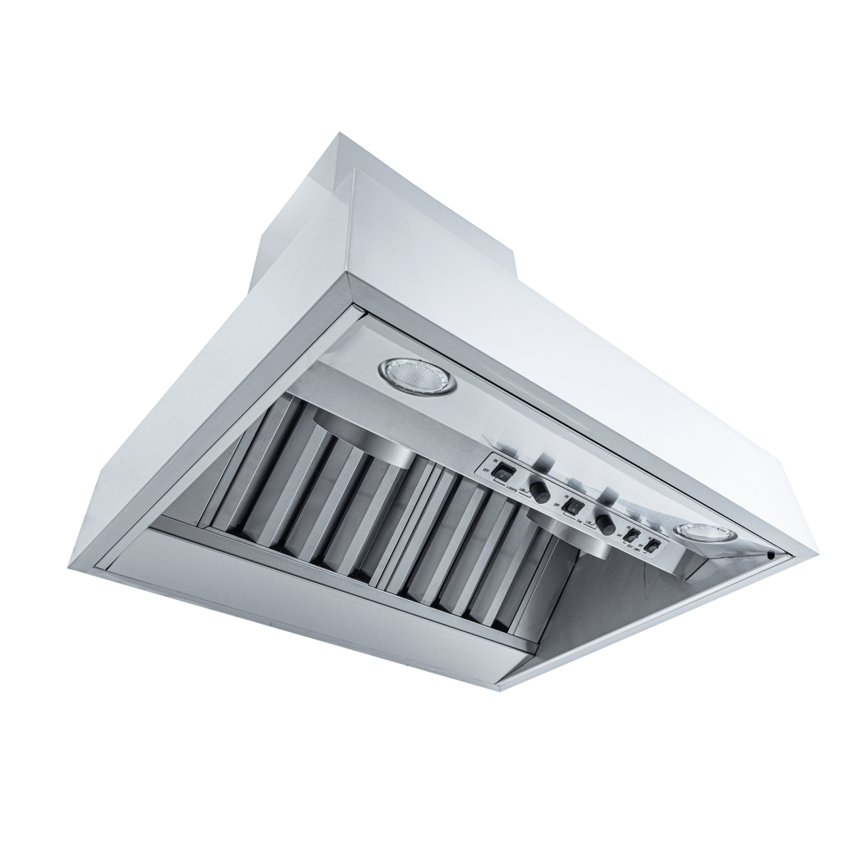 ProlineRangeHoods.com: The Proline Test Wall Mounted Range Hood has variable CFM, buttons, lights, and SS finish.