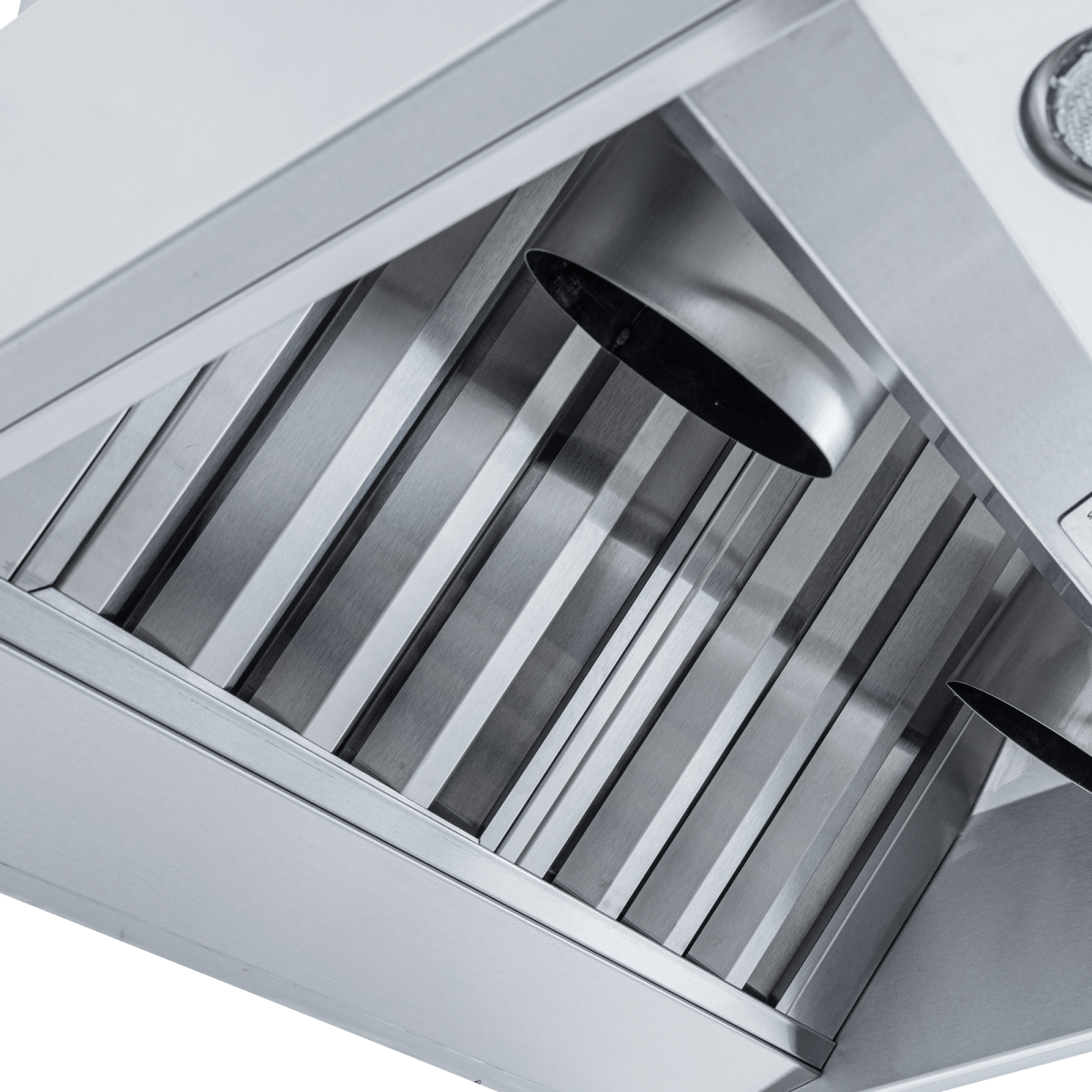 ProlineRangeHoods.com: Close-up of the Proline Test Wall Mounted Hood—stainless, variable CFM, outdoor rated.