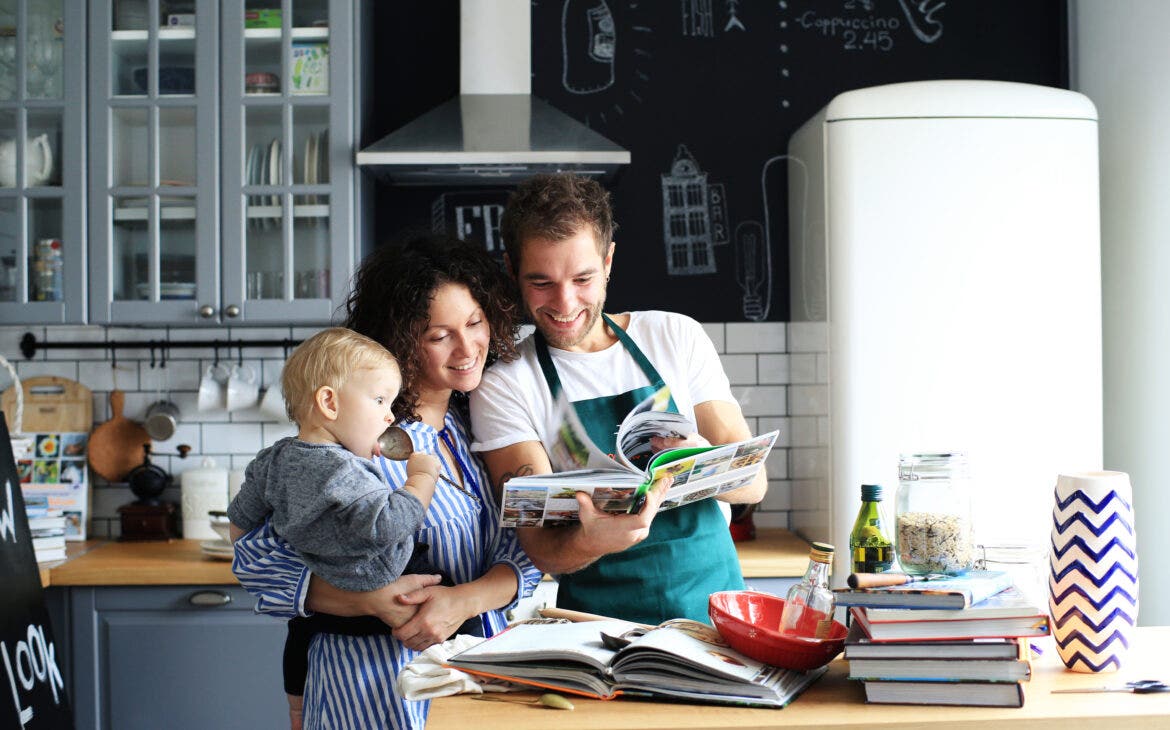 Family Enjoying Time in the Kitchen, Reading