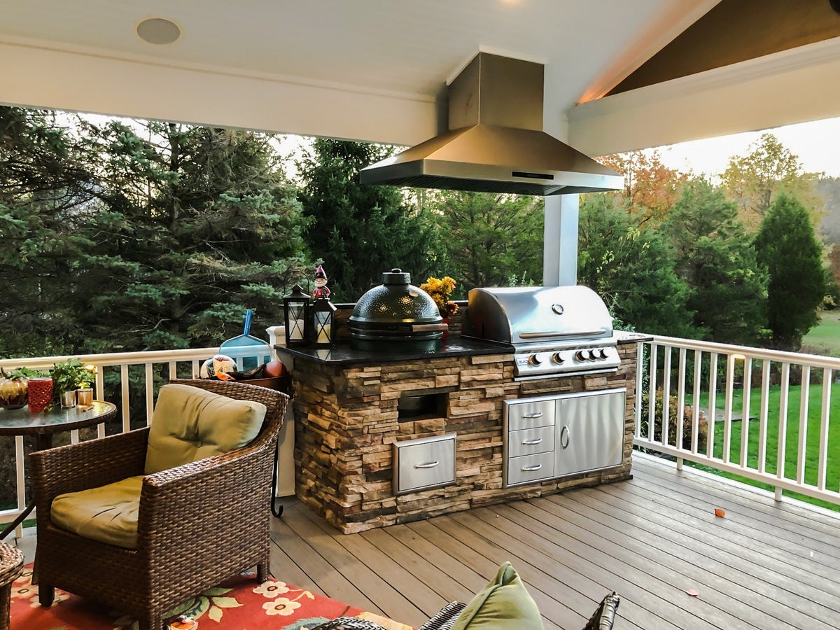 Outdoor Hood on a Deck over Stainless Steel Grill