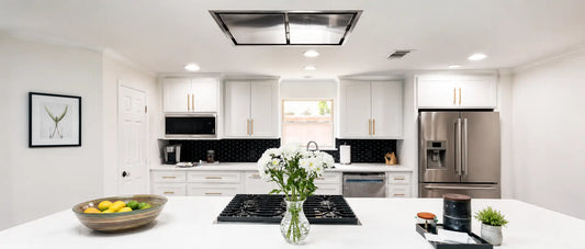 Modern kitchen with a ceiling-flush range hood installed above the cooktop