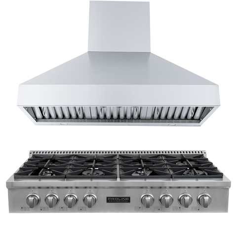 Proline PLST 48" Gas Range + PLJW 104 Signature 304SS Wall-Mounted Range Hood 48" Bundle — Save 10%