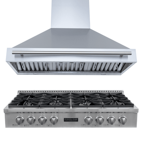 Proline PLST 48" Gas Range + PLJW 104 Signature 304SS Wall-Mounted Range Hood 48" Bundle — Save 10%