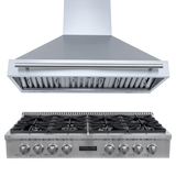 PLST 48" Gas Range & PLJW 104 Range Hood (front view) bundle—save 10% at ProlineRangeHoods.com.