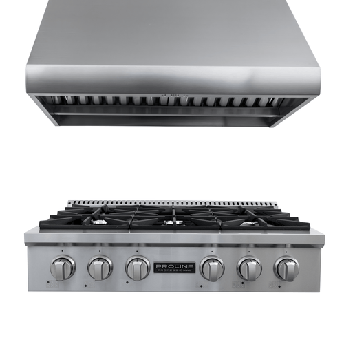 ProlineRangeHoods.com: Save 10% on PLST 36" Gas Range + PLJW 109 36" Hood—six burners, sleek stainless steel.
