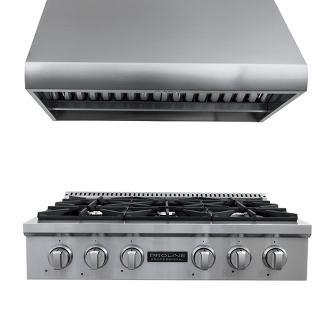 Proline PLST 36" Gas Range + PLJW 109 Wall-Mounted Range Hood 36" Bundle — Save 10%