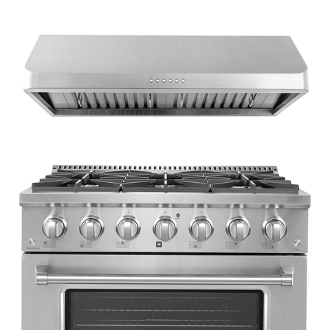 Proline PLSR 36" All-Gas Range + PLJW 121 Under-Cabinet Range Hood 36" Bundle — Save 10%
