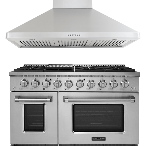 Upgrade your kitchen with the Proline PLSR 48" Range & PLJW 129 Hood Bundle—save 10%. ProlineRangeHoods.com.