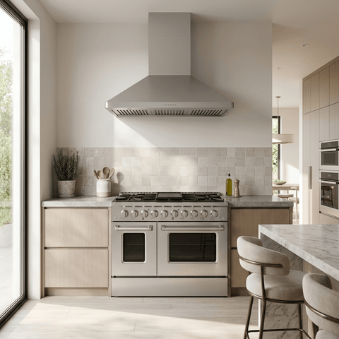 Proline PLSR 48" Dual Fuel Range + PLJW 129 Ducted Wall-Mounted Range Hood 48" Bundle — Save 10%