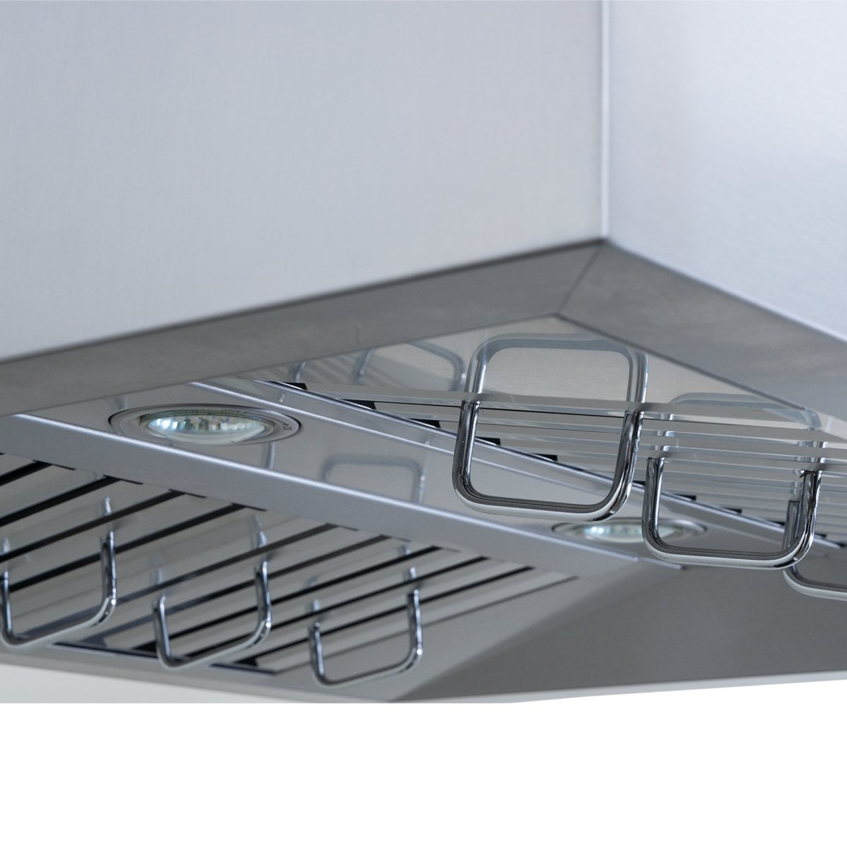 The Proline PLFI 755, a ducted 30-36" island range hood with dual motors, LED lights & metal grates, at ProlineRangeHoods.com.