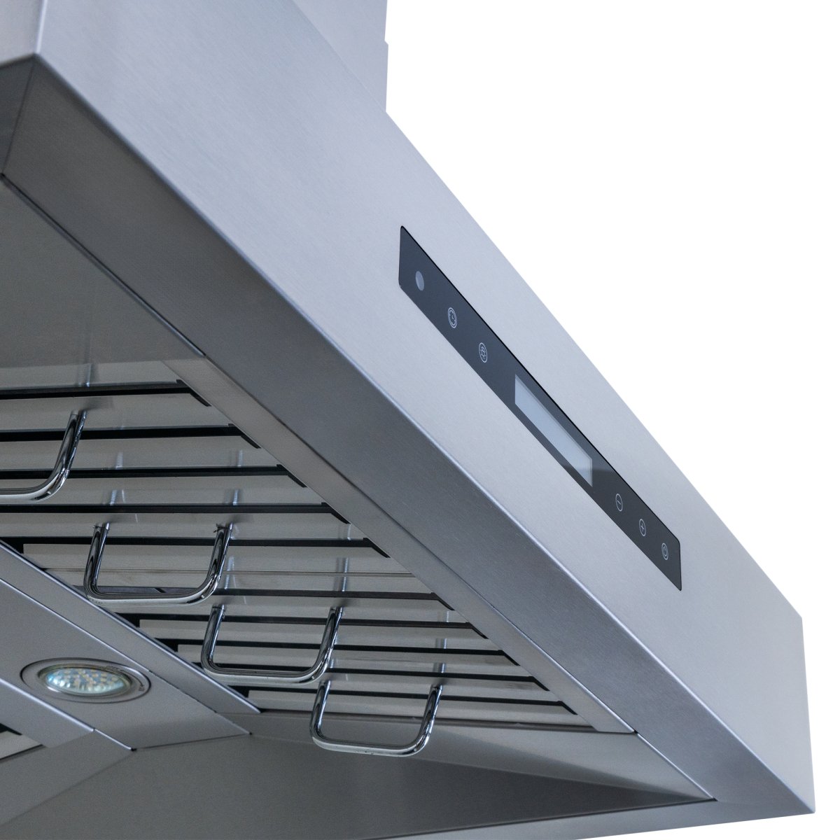 ProlineRangeHoods.com 30-36" Island Range Hood with LCD touch controls, dual motors, LED lights, ducted design & 1100 CFM.