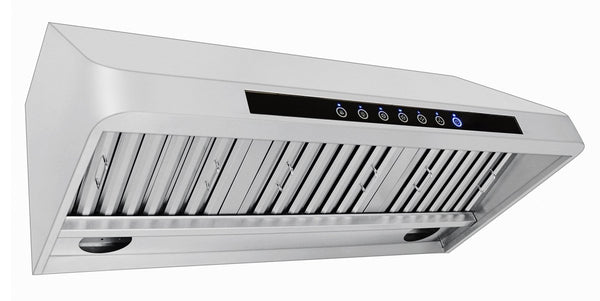 The ProlineRangeHoods.com Wall Range Hood - PLJW 101 2000 CFM offers a stainless finish, user-friendly controls, and powerful blowers.