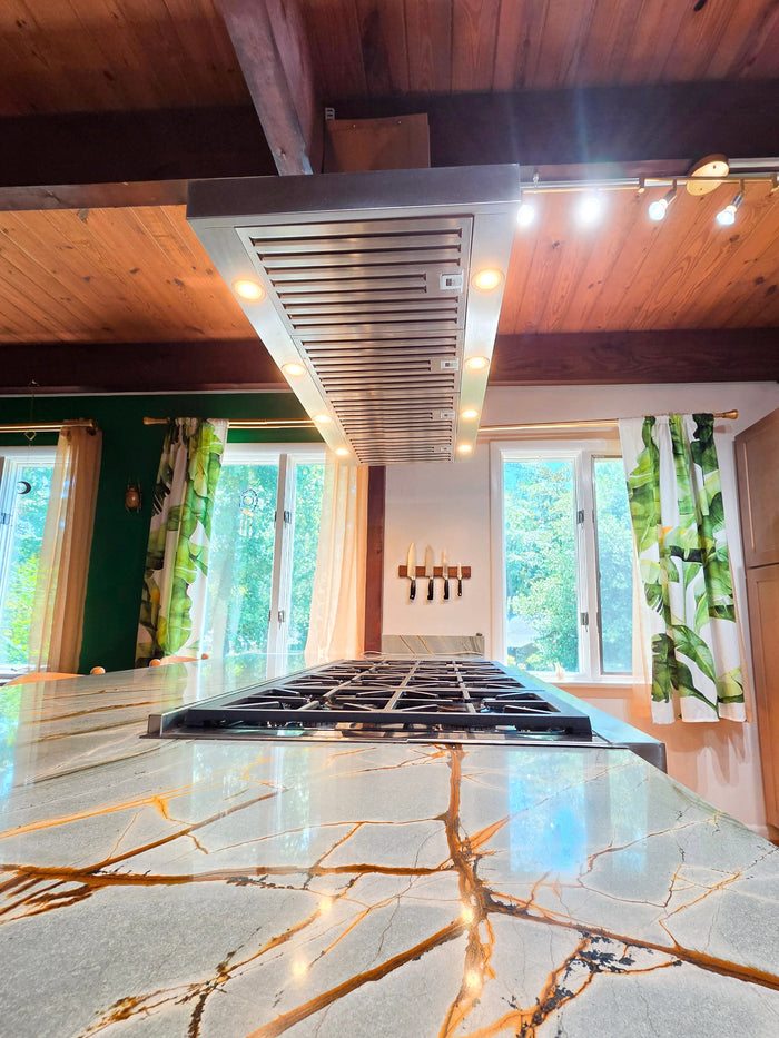 Sapna's kitchen with a Proline island range hood