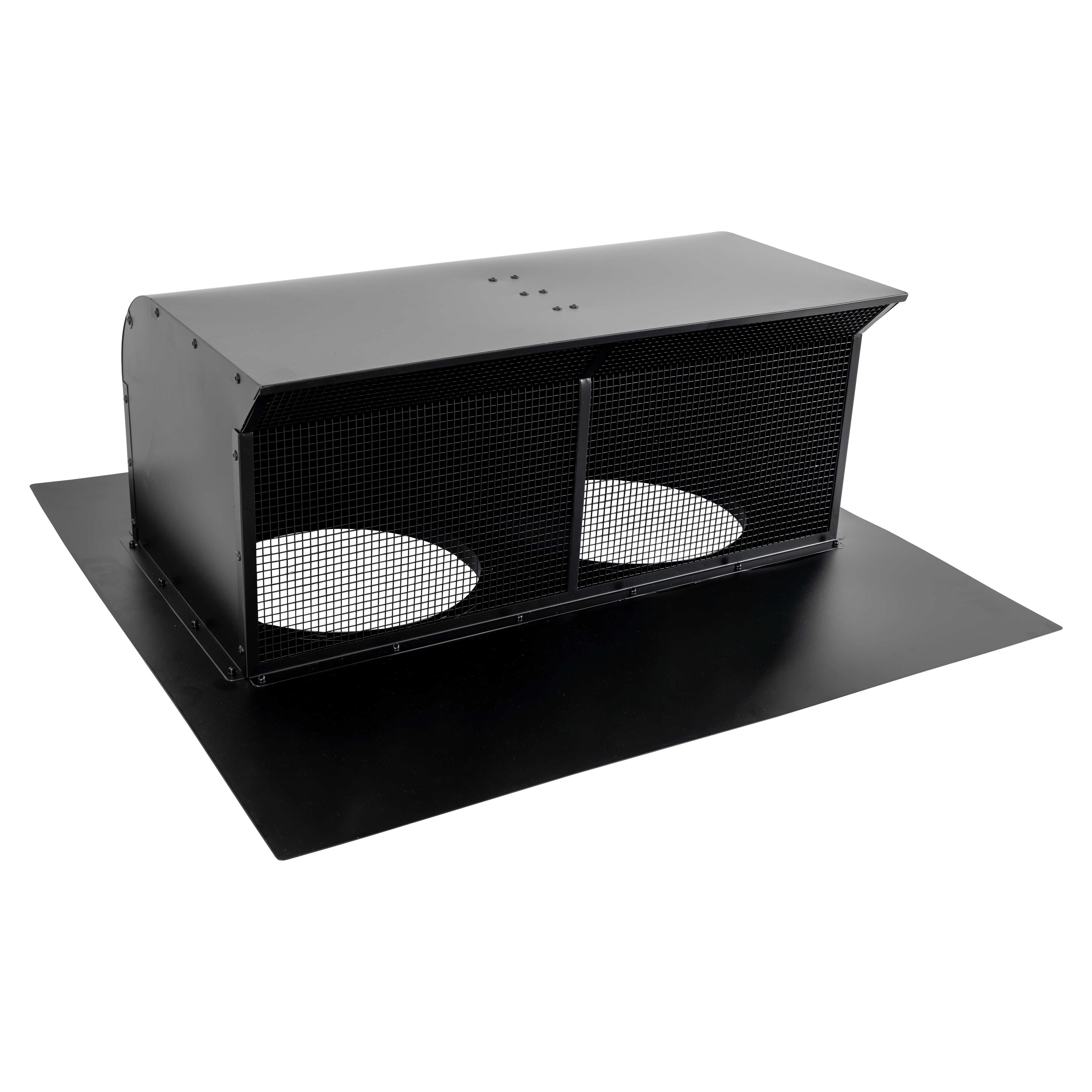 ProlineRangeHoods.com 8″-10″ dual outlet black roof cap for BBQ hoods, mesh screen, two circular openings.