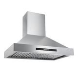 ProlineRangeHoods.com King Air wall-mounted range hood, stainless steel, front view, integrated control panel.