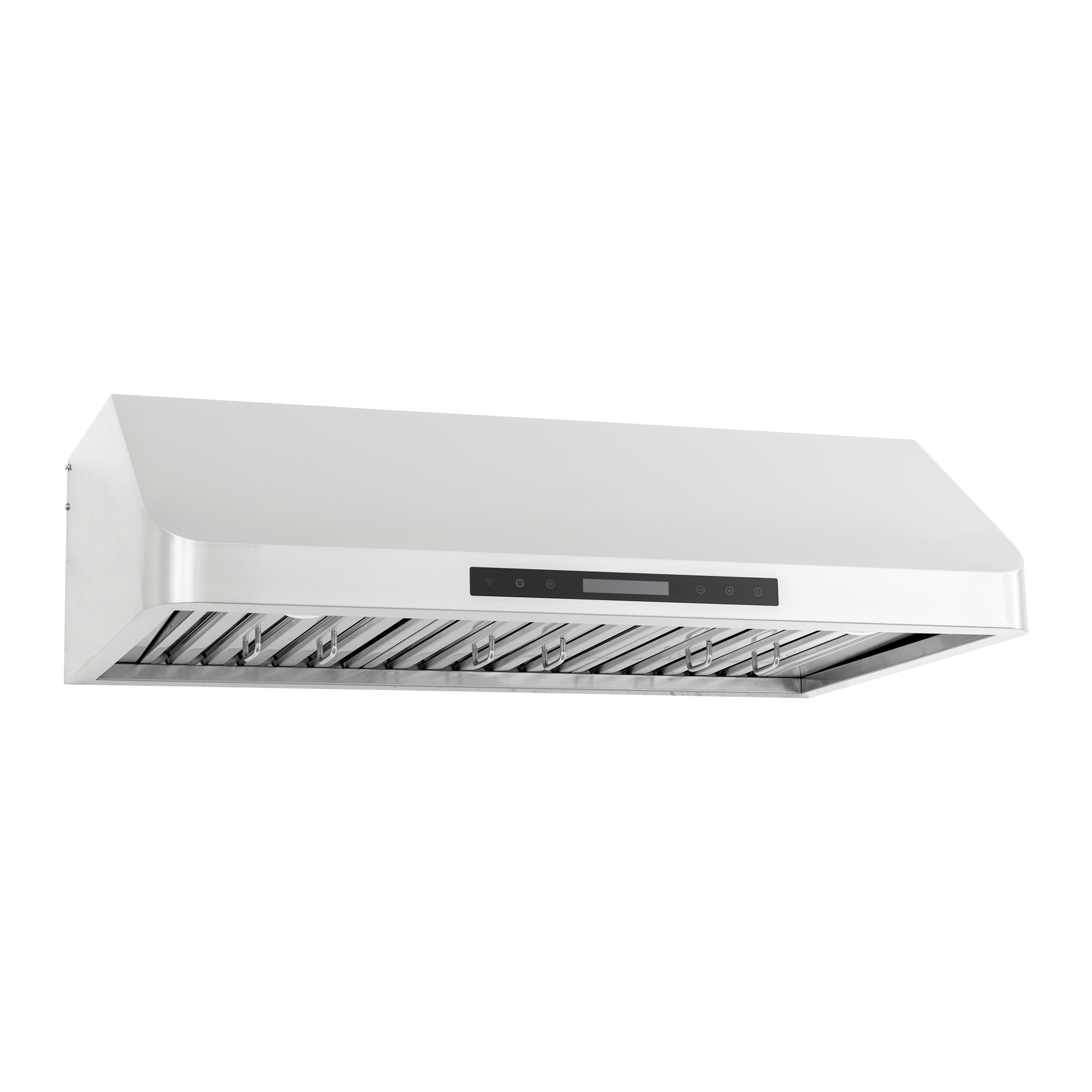 The Proline PLSW 115 under-cabinet hood, shown front, has a stainless finish; see ProlineRangeHoods.com.