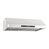 The Proline PLSW 115 under-cabinet hood, shown front, has a stainless finish; see ProlineRangeHoods.com.