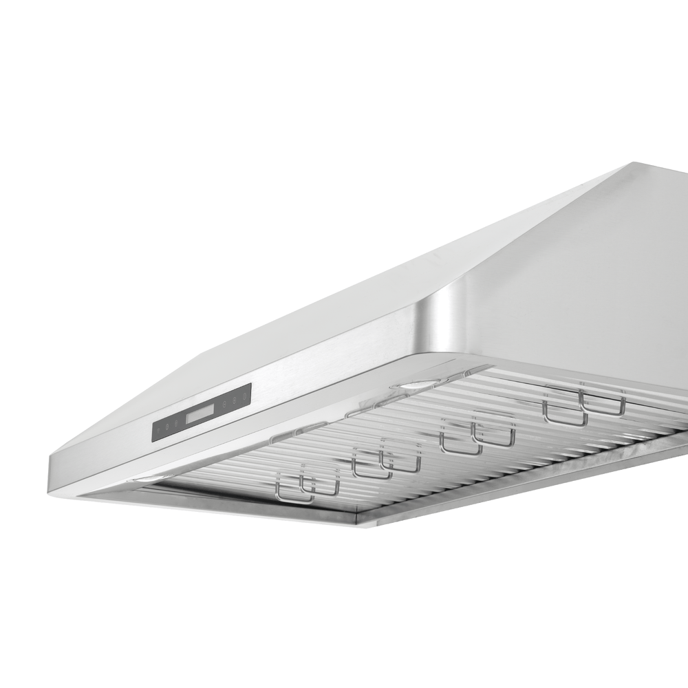 ProlineRangeHoods.com PLSW 115 stainless under-cabinet hood, 600 CFM, sleek controls/hooks, modern compact design.