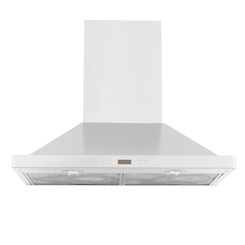 Proline PLFW 520 range hood in stainless, matte black, with filters and digital controls. ProlineRangeHoods.com.
