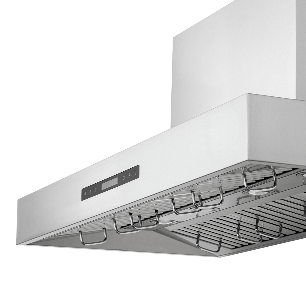 The Proline PLFW 755 range hood—stainless outdoor finish, 1100 CFM dual motors, racks. ProlineRangeHoods.com.