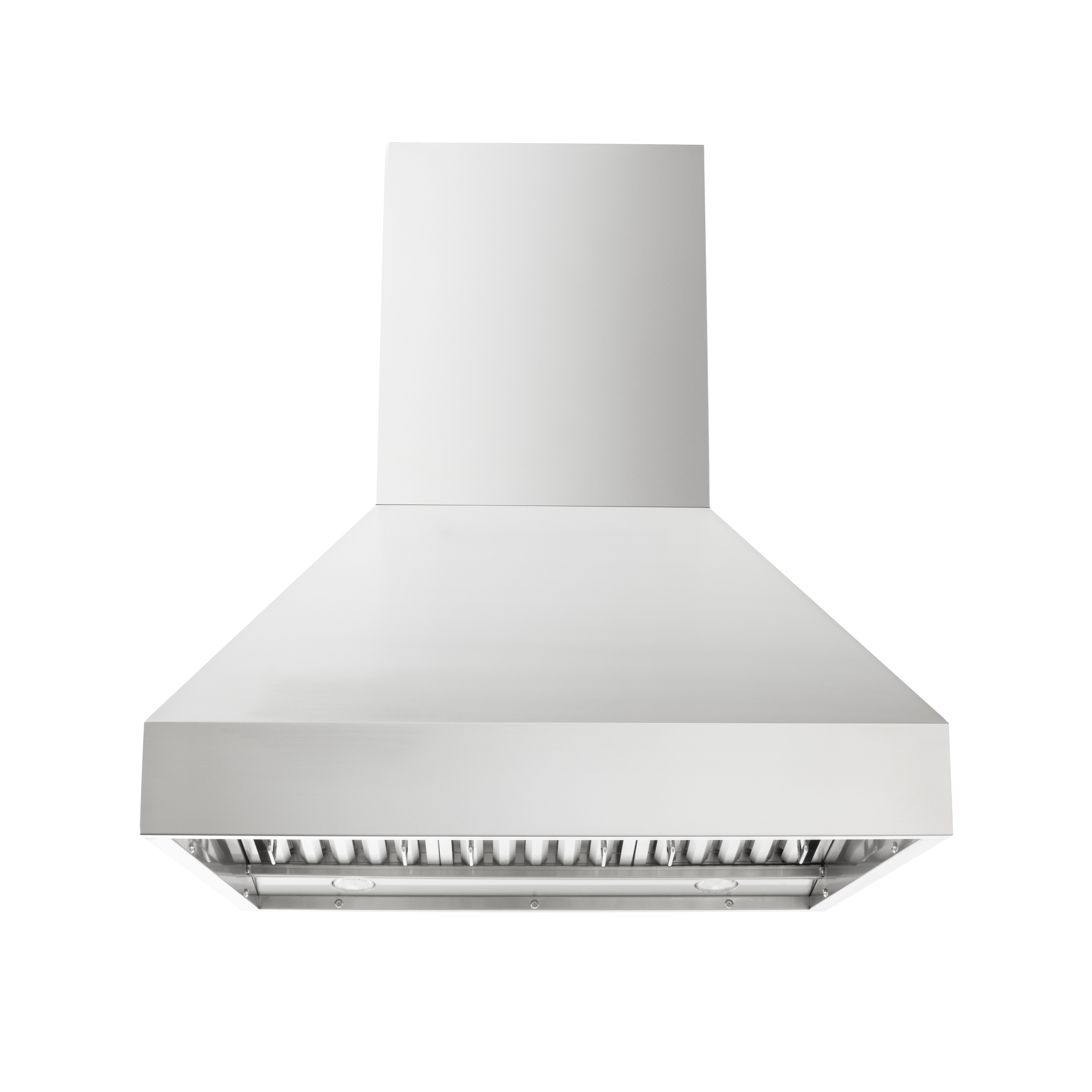 Proline PLGI 104 HE Island Hood in stainless steel, shown front view. 36-60″. ProlineRangeHoods.com.