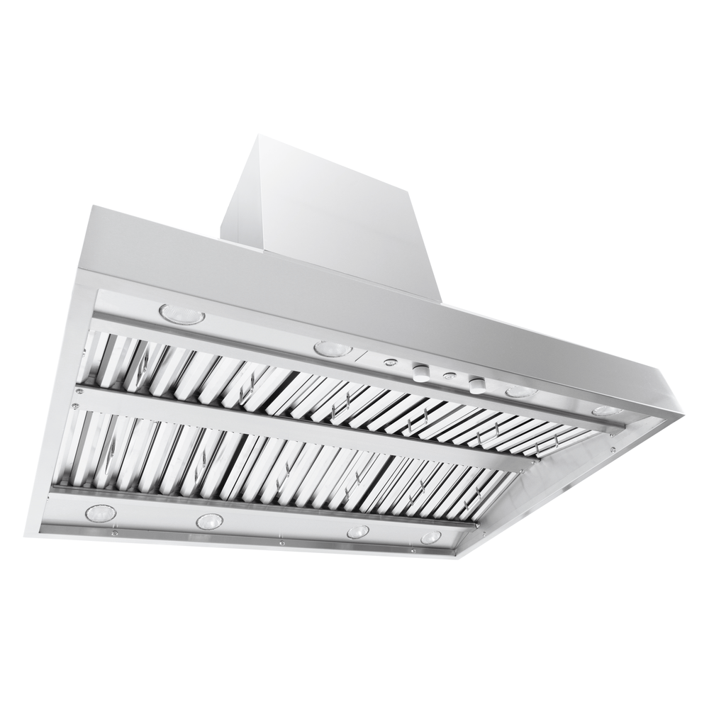 Proline PLGI 104 HE Island Range Hood, 304 stainless steel, 36–60″, shown underside. ProlineRangeHoods.com.