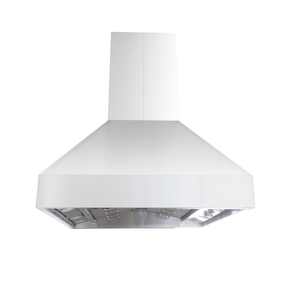 Contemporary Proline Range Hoods PLGI 104 HE in stainless steel, front view, with blower, on ProlineRangeHoods.com.