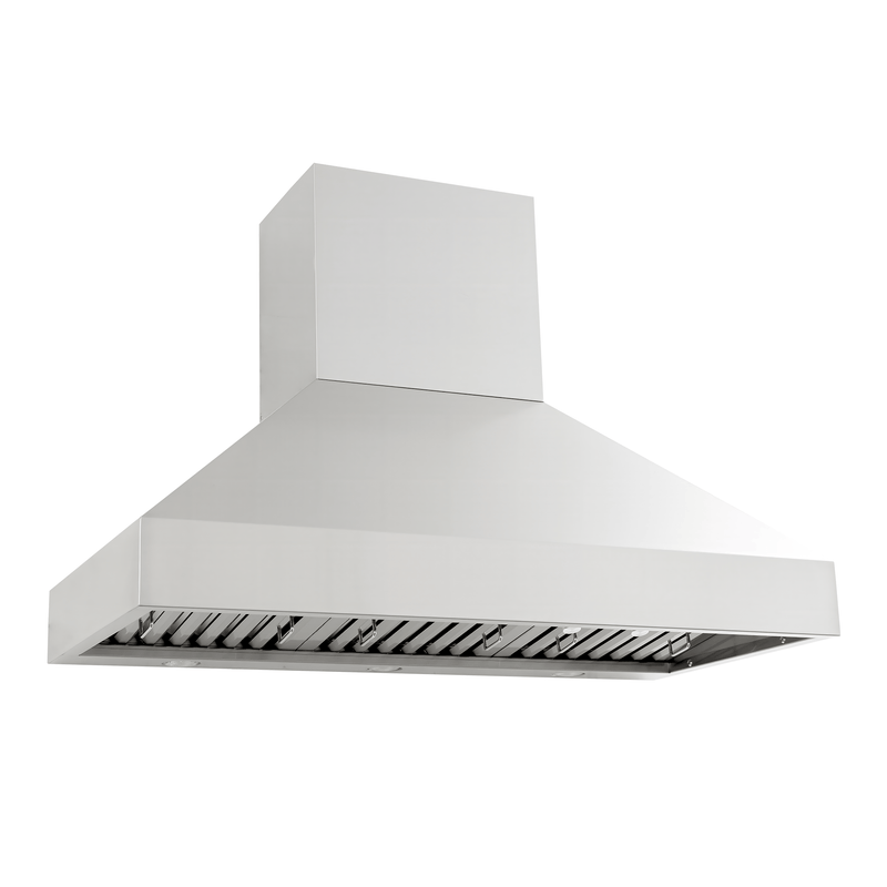 The Proline Range Hoods PLGW 104 HE is a modern stainless range hood, shown on white. ProlineRangeHoods.com.