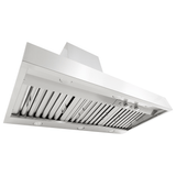 Proline PLGW 104 HE range hood with stainless steel finish, vent slats, lights, and dual blower. ProlineRangeHoods.com.