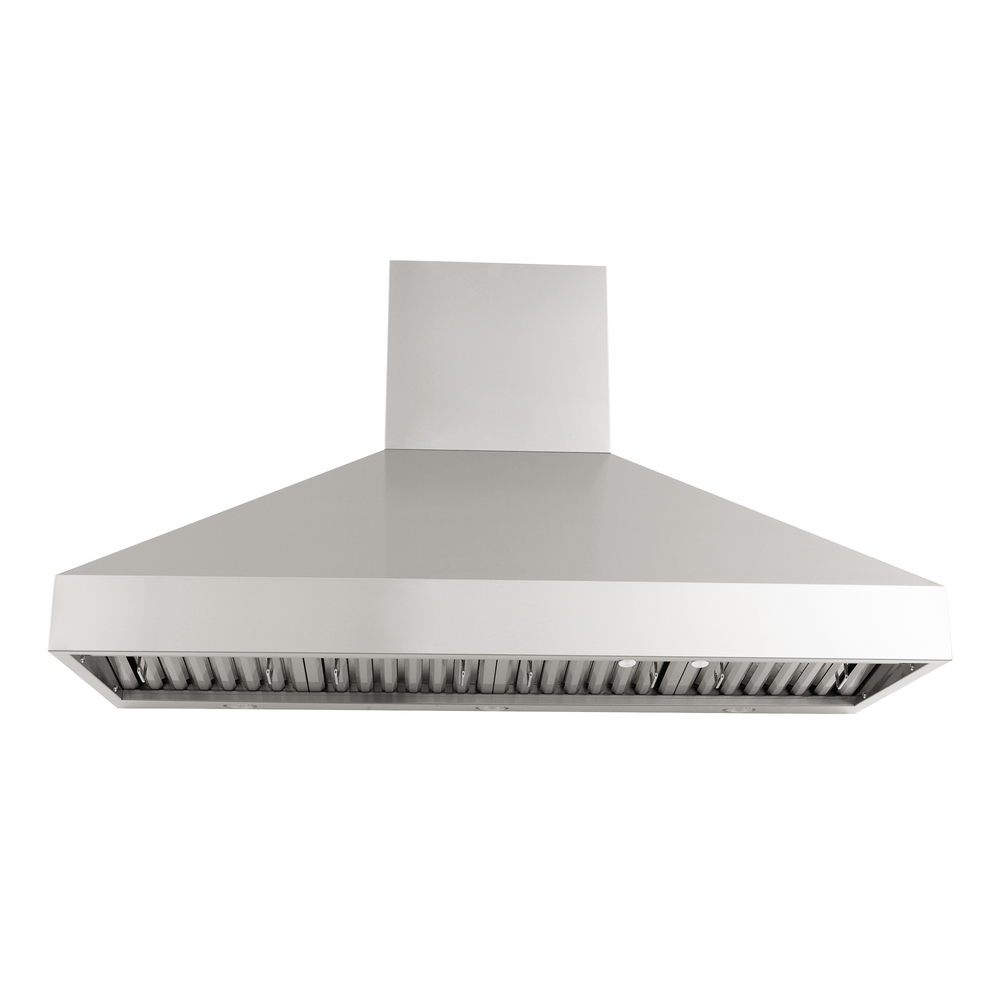 Front view of Proline PLGW 104 HE range hood in stainless steel, outdoor-rated, 1200-1300 CFM. ProlineRangeHoods.com.