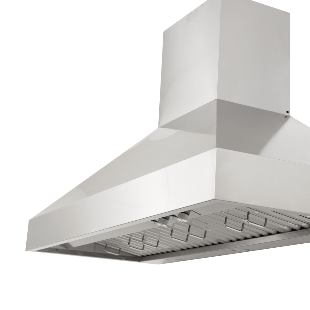 Proline PLGW 104 HE Range Hood, stainless steel, front view; outdoor-rated, dual blower, ProlineRangeHoods.com.