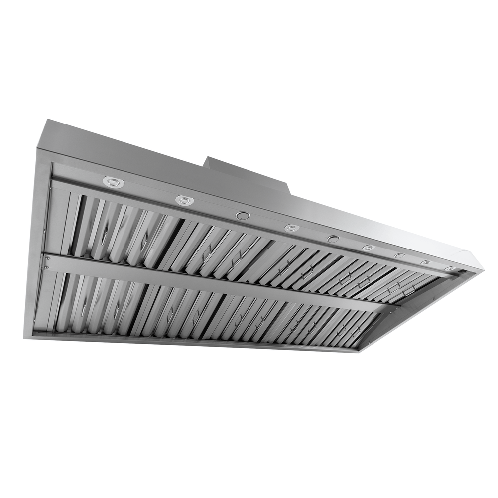 ProlineRangeHoods.com PLGW WC BBQ Pro wall-mounted range hood, 2000 CFM, 304 steel, vent slats & lights—shown from below.