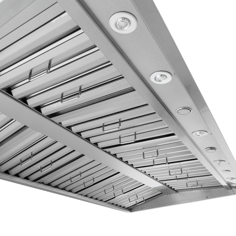 Close-up of Proline PLGW WC BBQ Pro wall-mounted range hood, 2000 CFM, 304 stainless steel. ProlineRangeHoods.com.