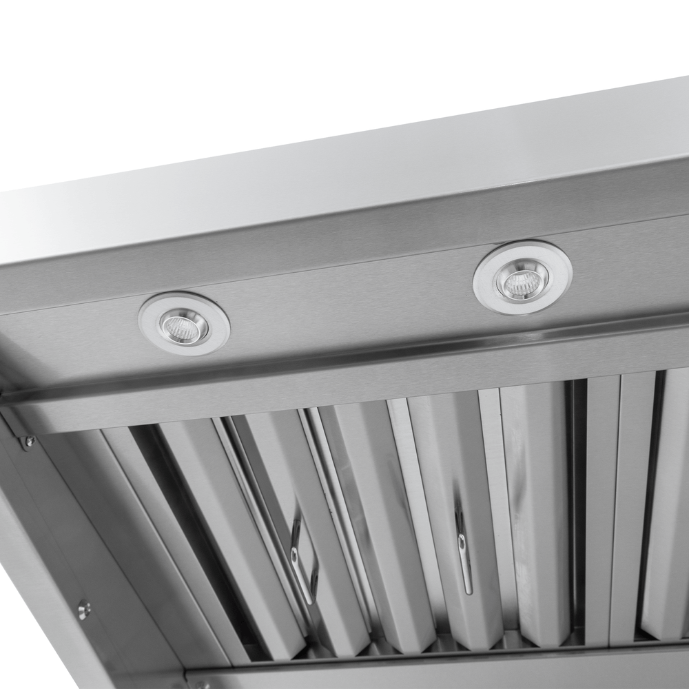 PLGW WC BBQ Pro 2000 CFM wall-mounted stainless BBQ hood with baffle filters, lights. ProlineRangeHoods.com.