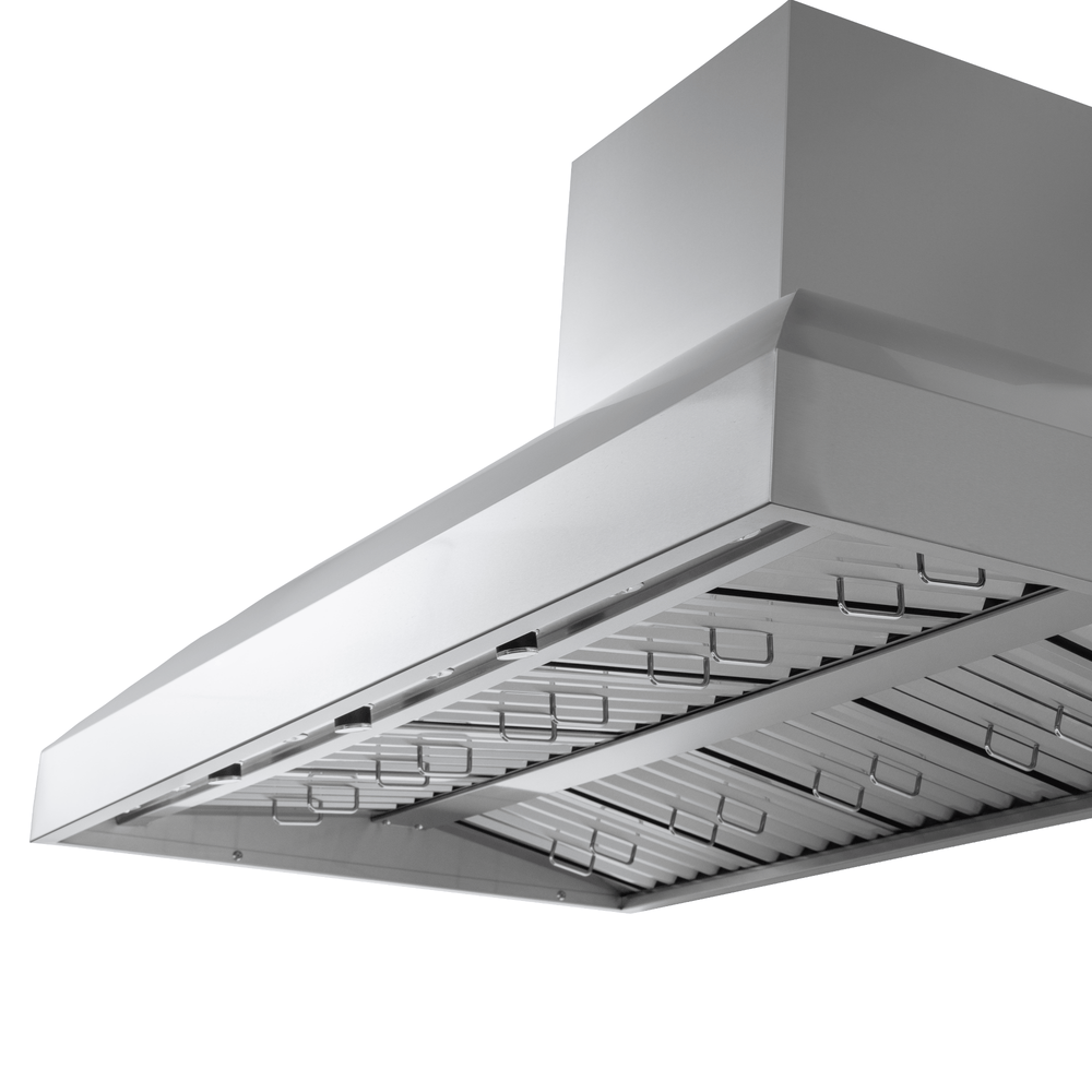 Proline PLGW WC BBQ Pro, wall-mounted 2000 CFM ducted range hood in 304 stainless, on white. ProlineRangeHoods.com.