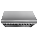 Proline PLJW 109 Wall-Mounted Range Hood, stainless steel, top view; 1000/2000 CFM. ProlineRangeHoods.com.